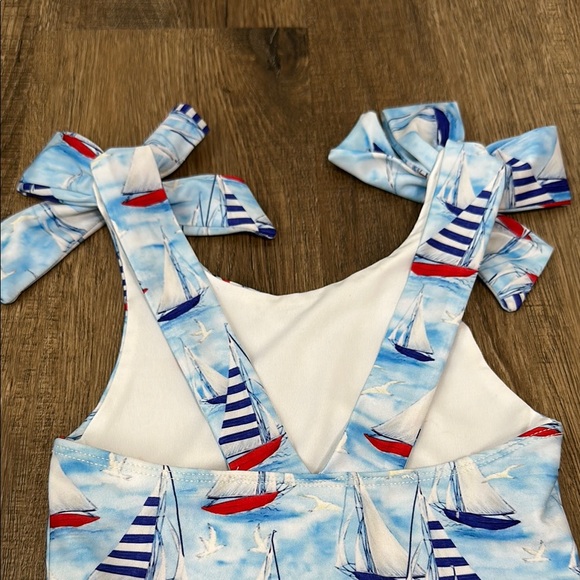 Cecil and Lou,Kids Sailboat Print Swimsuit - Blue and Red - Picture 9 of 11